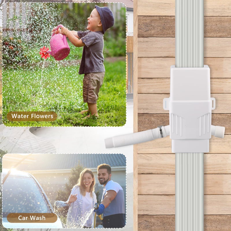 Rodelna Rainwater Collection System  Rain Barrel Diverter Kit for 2x3 and 3x4  Downspouts  with Filtration and Hose  Rain Diverter  Downspout Diverter  White - Image 5